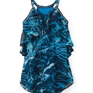 White House Black Market Lace-Up Halter Top, Mare Officer Blue, 10, EUC